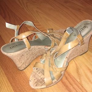 Tan Guess cork wedges